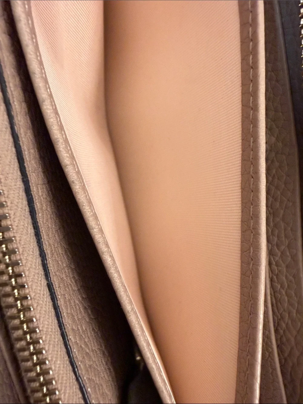 Valentino Garavani Taupe Pebbled Leather Zip Wallet with Gold Studs